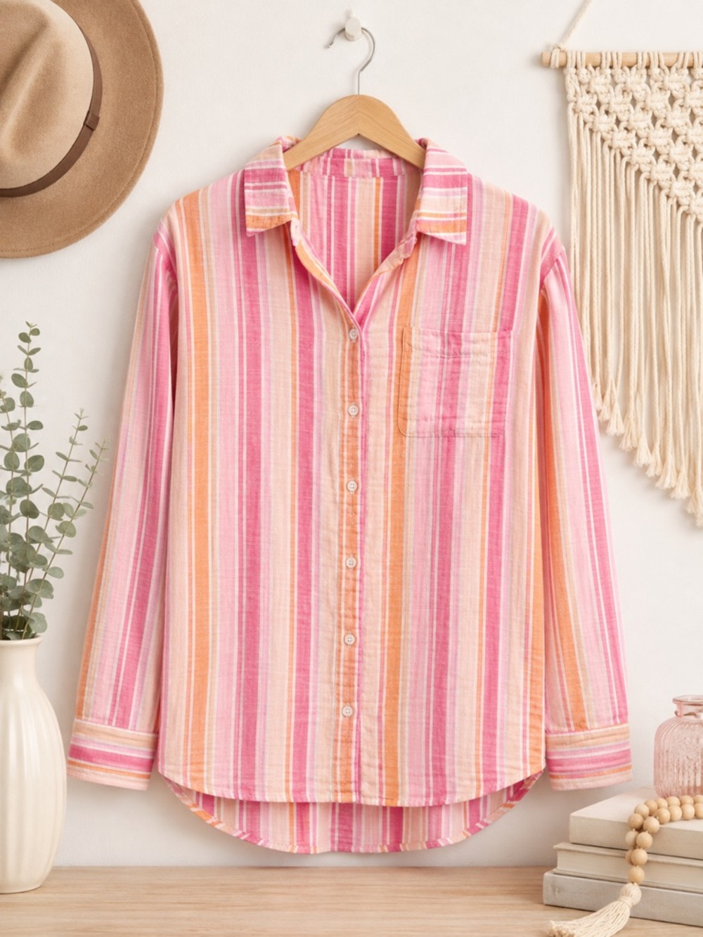 Z Supply Tiger Lily Collection Size L 100% Cotton Pink Orange Striped
